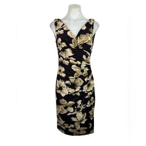 Lauren Ralph Purple Floral Sleeveless Ruched Dress Women’s Size 16